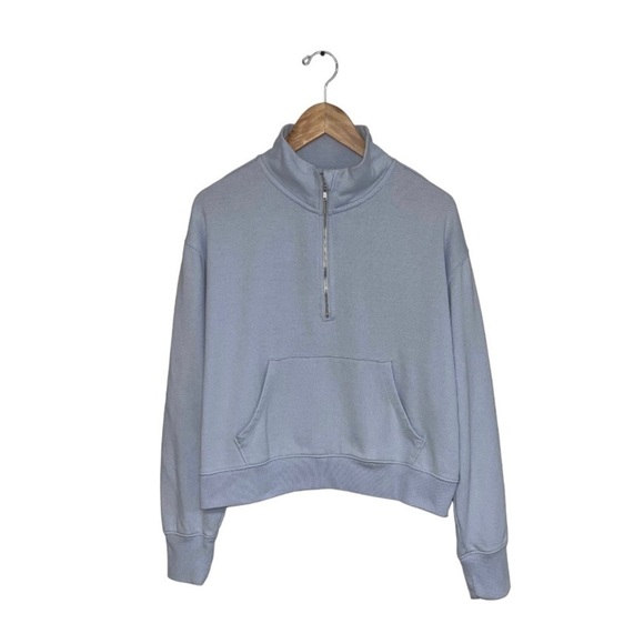Aerie  Sweater Women's Size Medium Light Blue 1/4‎ Zip Sweatshirt Cotton Blend - Picture 1 of 8